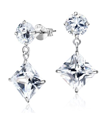 Round n Square CZ Earring Silver ECS-21